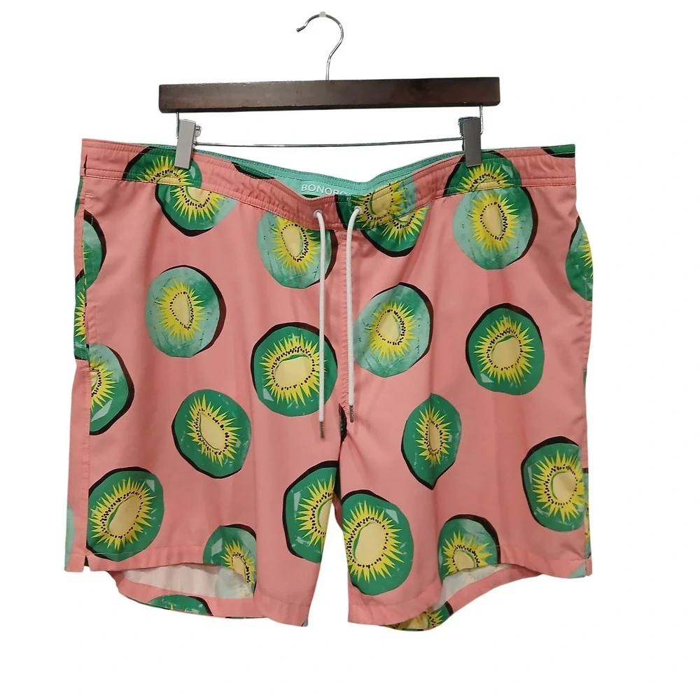 Bonobos Mens XL Pink Kiwi Fruit Print‎ Riviera Swim Trunks 7 Inch Inseam Shorts